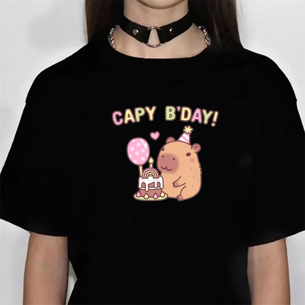 Funny Anime Capybara T Shirt Women Soft Fabric