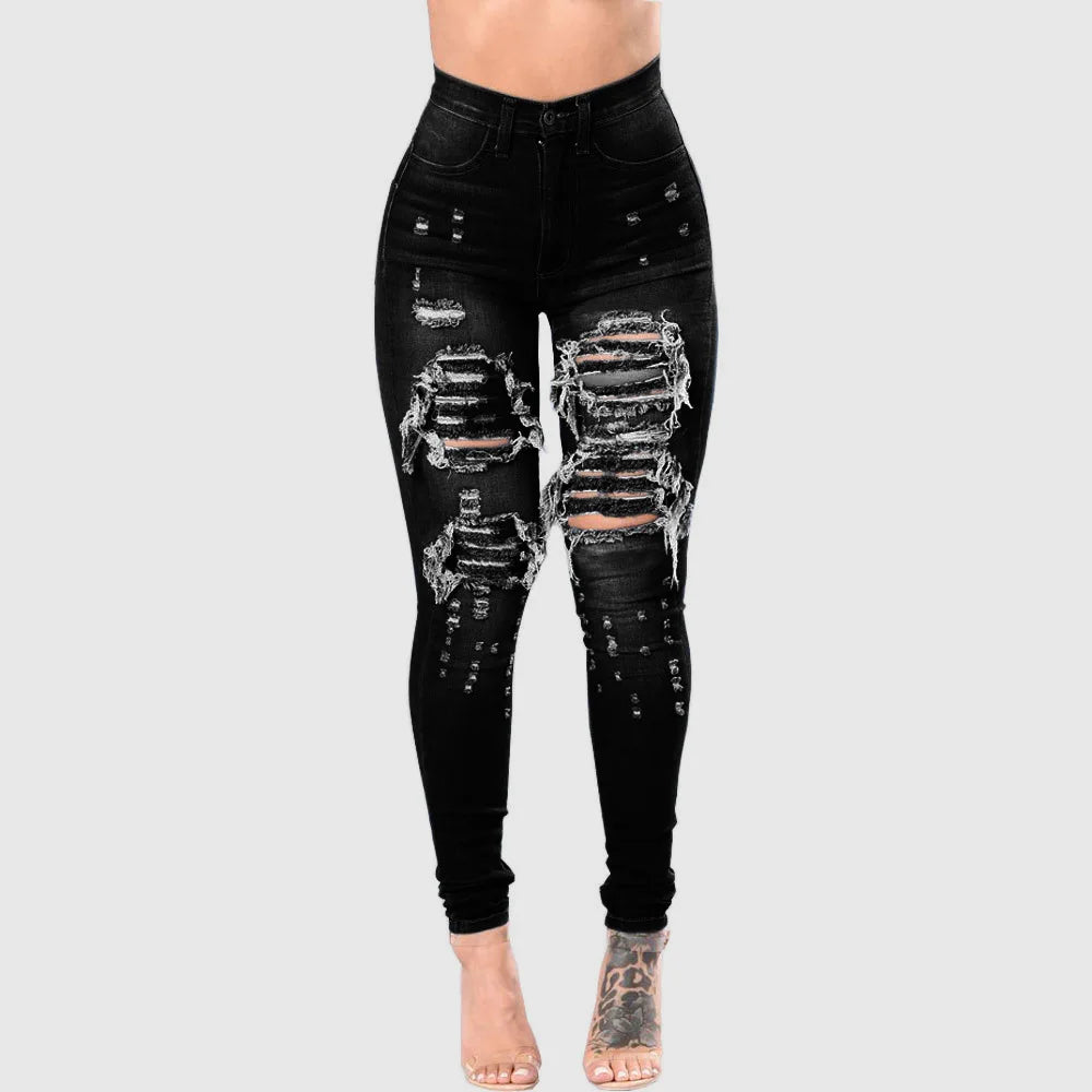 High Waist Ripped Jeans for Women Skinny Black White