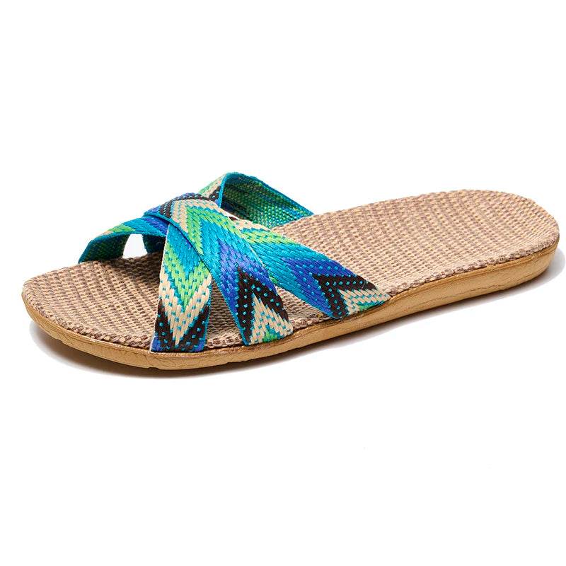 36-45 Flat Sandals Beach Slippers Summer Home Linen Lightweight Eva Non-Slip Slides For Men Women Indoor Outdoor Flip Flops - Imbasat