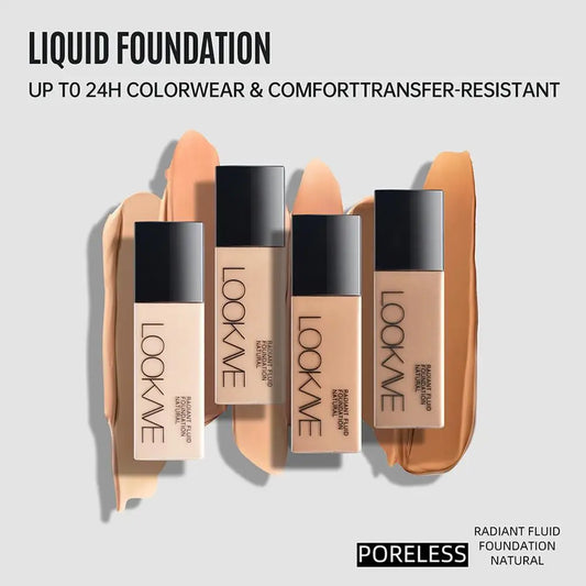 LOOKAVE Liquid Foundation Long Lasting Full Coverage Natural Matte Liquid Foundation Moisturizing Concealer CC Cream Base Makeup