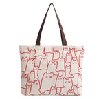 Canvas Handbag For Women 2023 Fashion Cute Cat Tote Messenger Bags With Zipper Designer Bag Ladies Cartoon Shoulder Shopper Bags - Imbasat