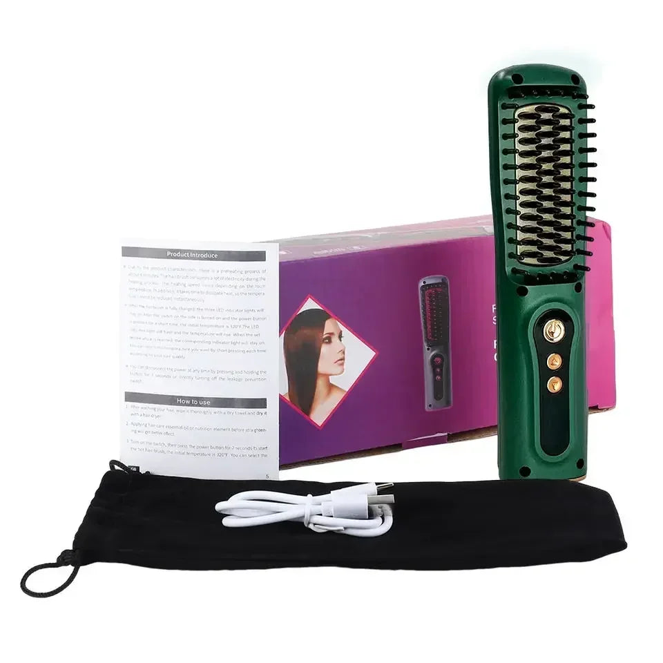 Wireless Hot Comb Hair Straightener  Mini Portable USB Rechargeable Ionic Hair Styling Tool