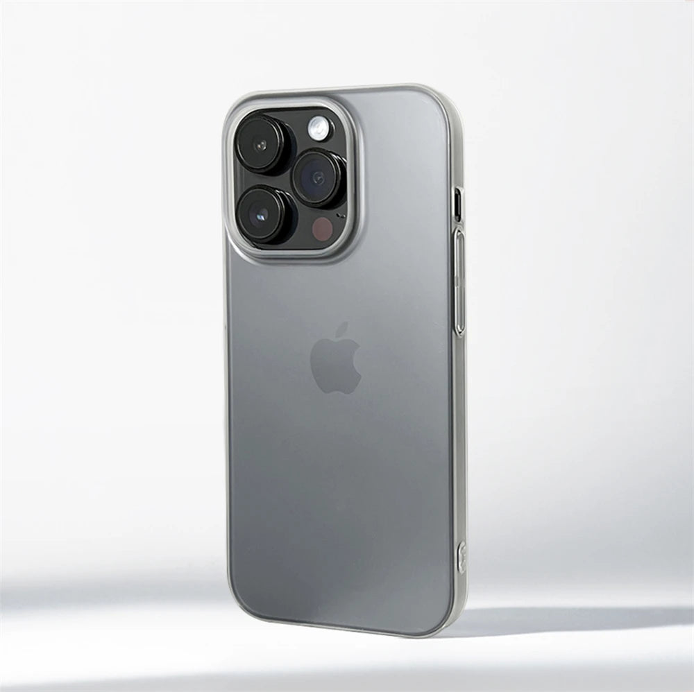 Silver iPhone with Apple logo on a light gray background