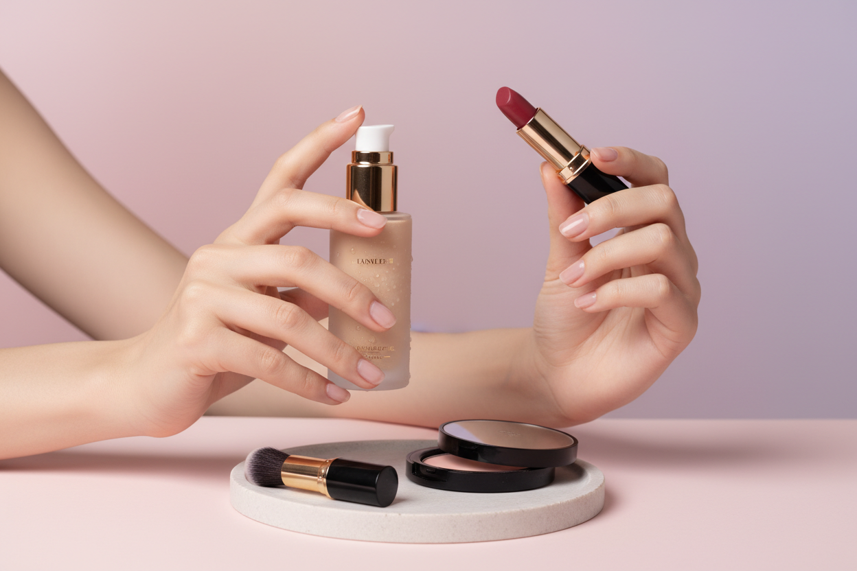 make up holding in hands model